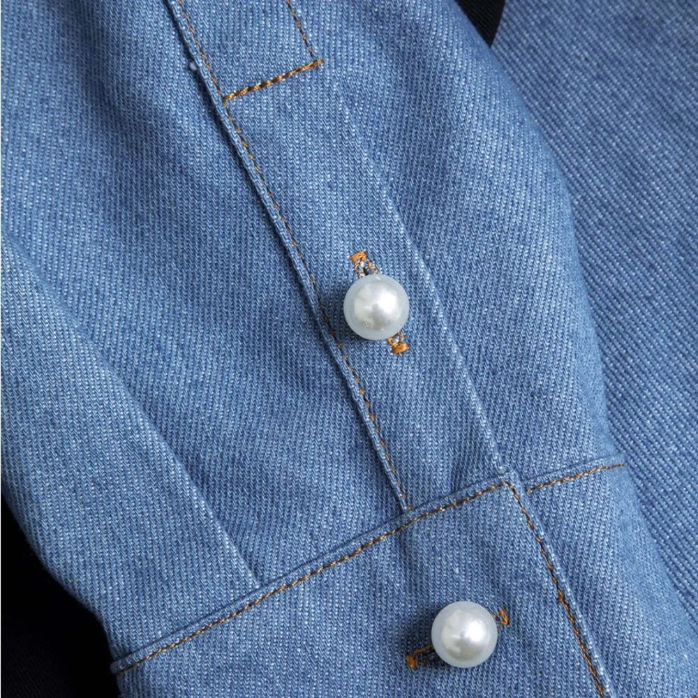 NWT Mica’s Denim Patchwork Notched Lapel Blazer - Picture 3 of 9